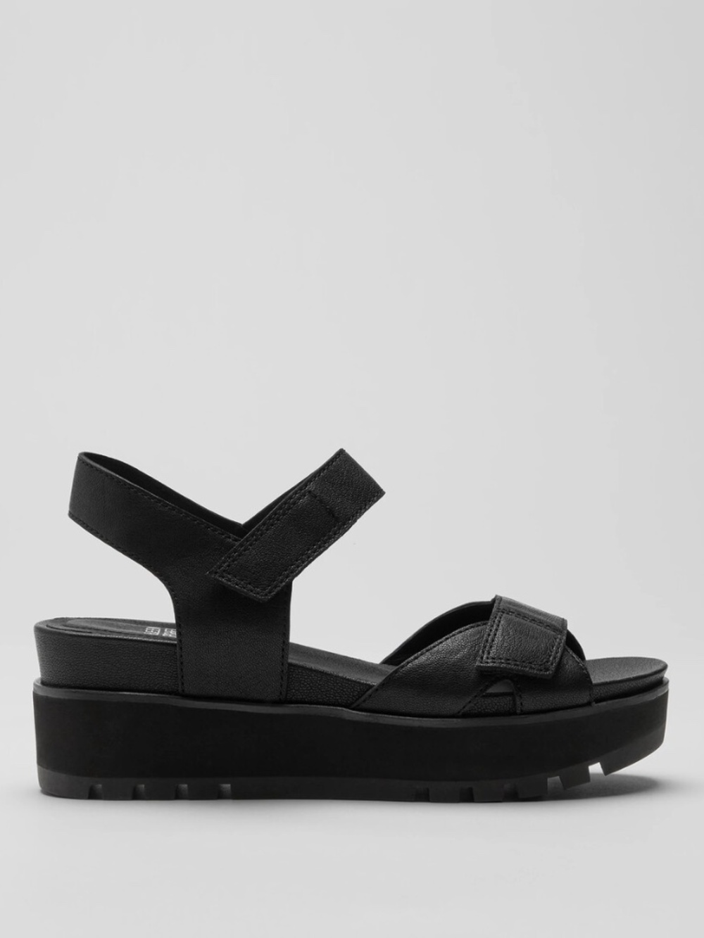 EILEEN FISHER Black CALO Tumbled Leather Wedge Sandals Size 11
